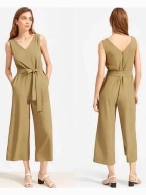 Everlane Japanese Goweave Olive Green Sleeveless Jumpsuit Size 10